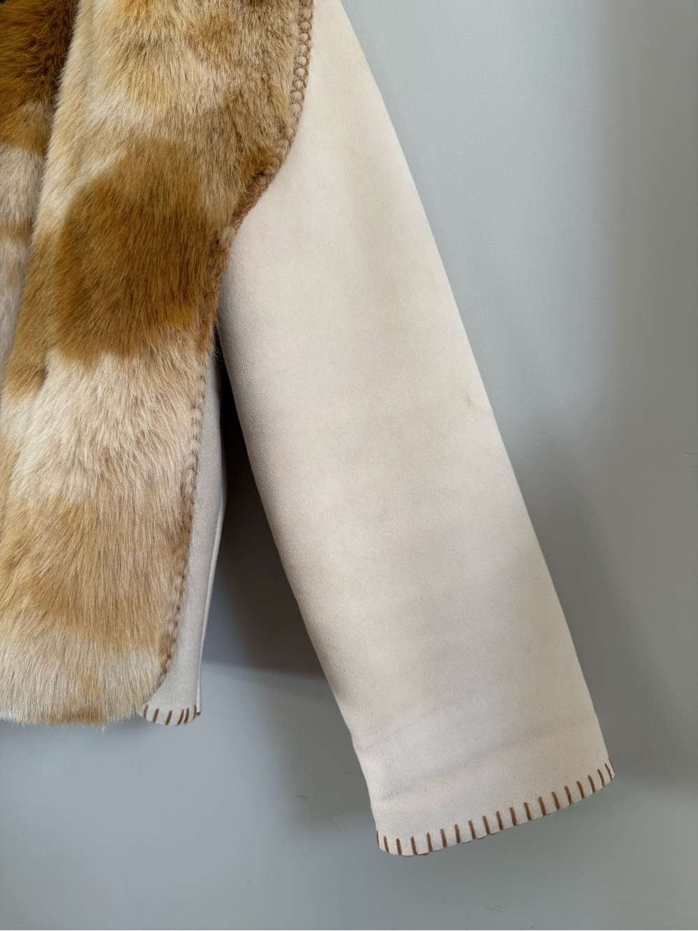 Coldwater Creek Faux-Shearling Cream & TanJacket with Faux-Fur Inner/Trim Size M - Picture 7 of 14